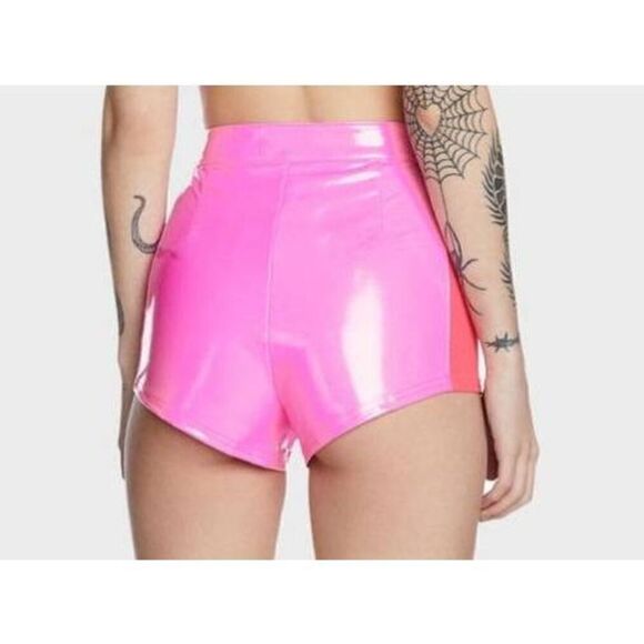 Dolls Kill Club Exx Dark Dimension Vinyl and Mesh Shorts - Picture 4 of 6